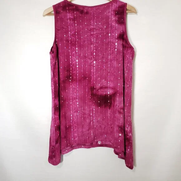 Y2K Sequin Tank Top Magenta Pink Fairygrunge Asymmetrical Blouse Dressbarn 2X - Picture 5 of 6